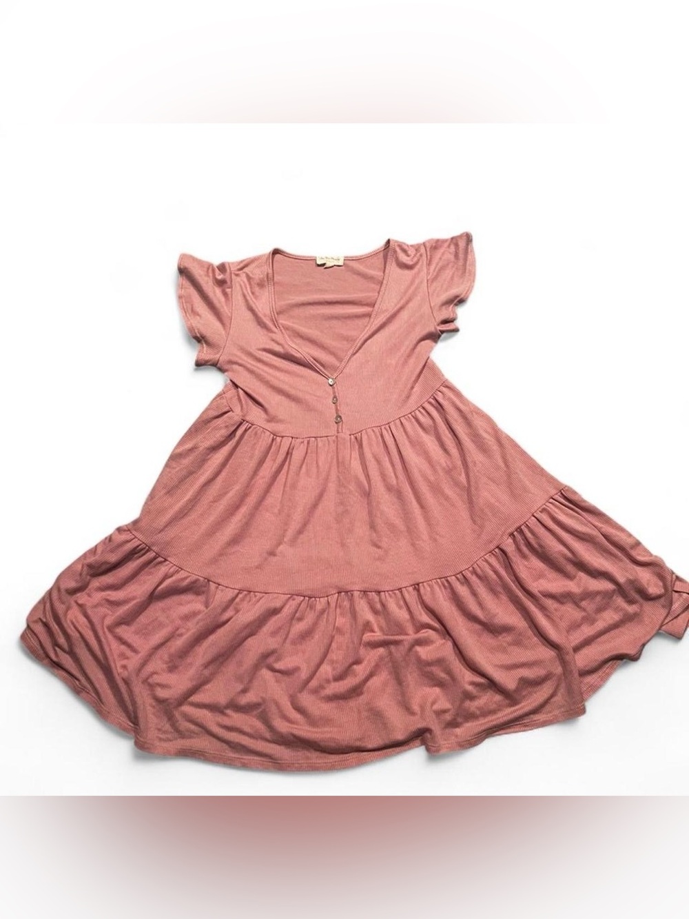 See You Monday Rose Pink Tiered Button-Front Dress